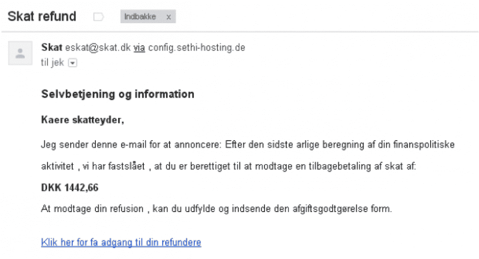 Falsk mail fra SKAT