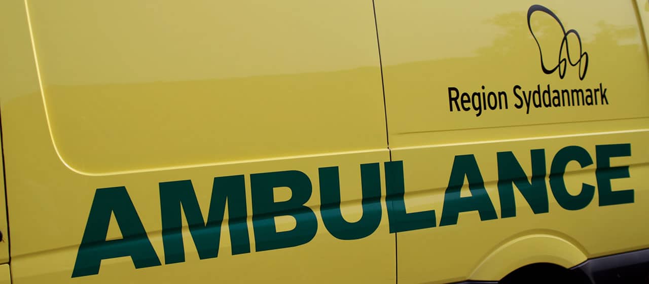 Ambulance outside a hospital in the Region of Southern Denmark
