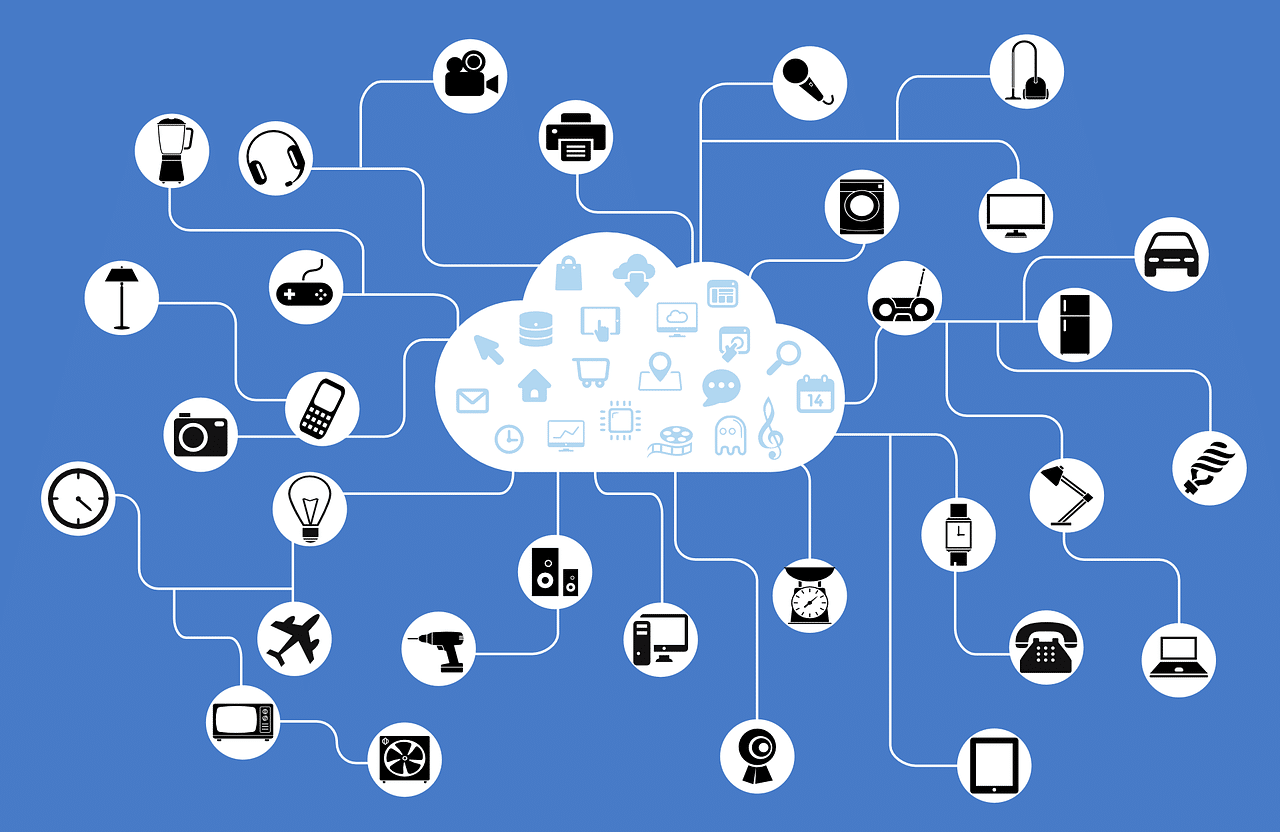 Illustration of a smart home with devices connected to the internet