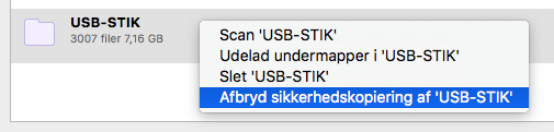 Afbryd sikkerhedskopiering af USB-Stik