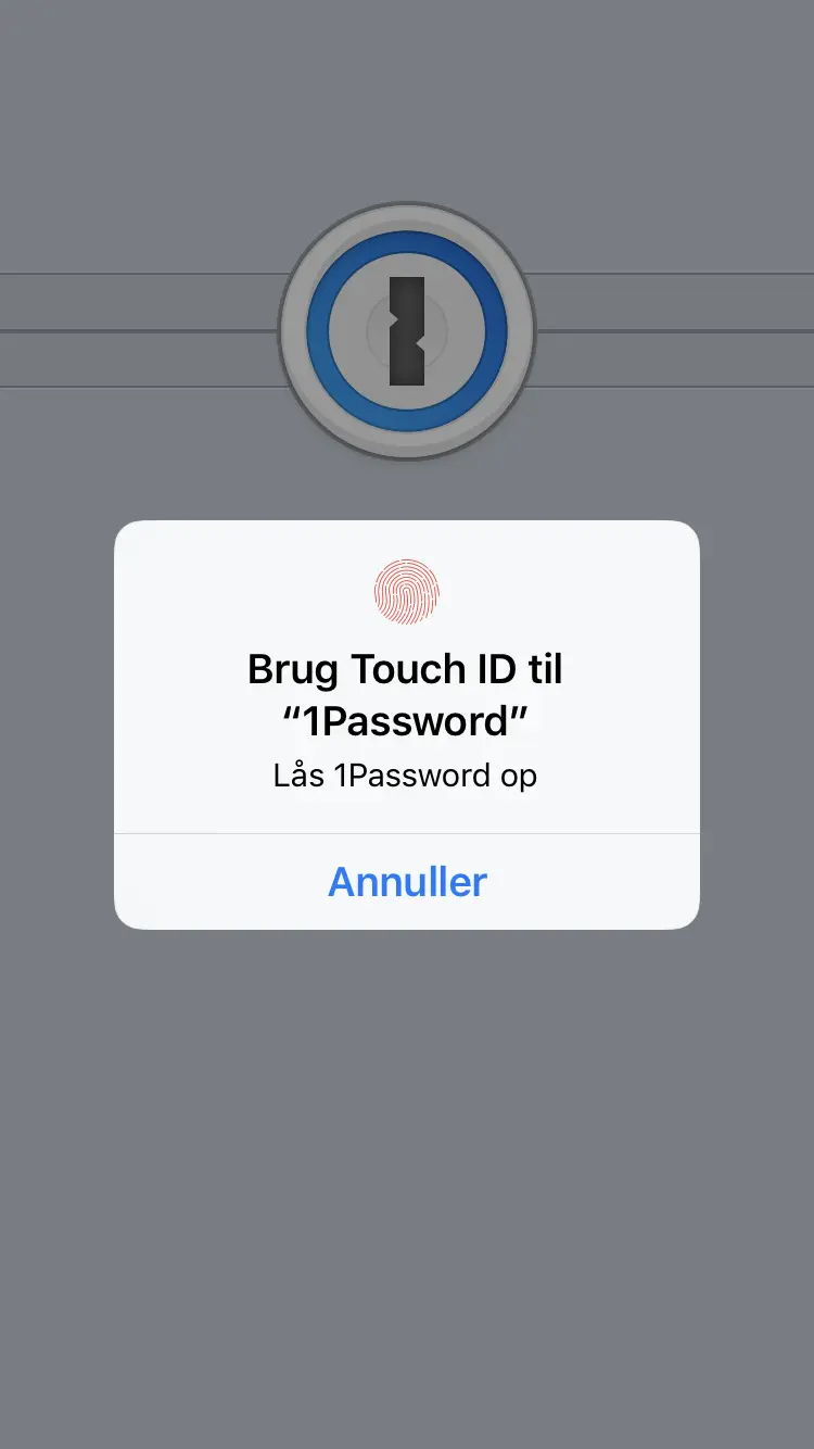 touch id på phone til 1password